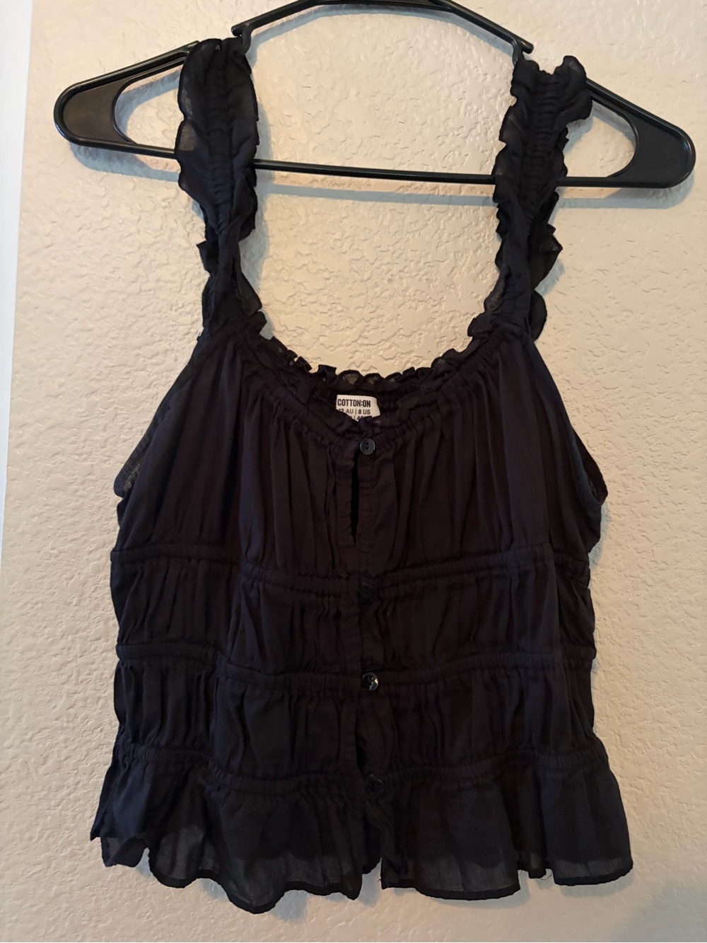 Cotton On Black Ruffled Strap Button-Front Tank